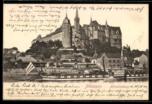 AK Meissen, Albrechtsburg mit Elbdampfer Prinz Georg