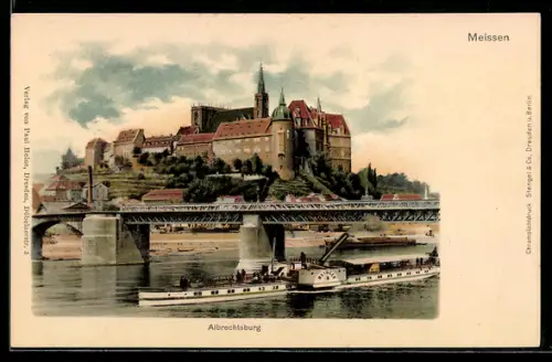 AK Meissen, Albrechtsburg mit Elbdampfer Meissen