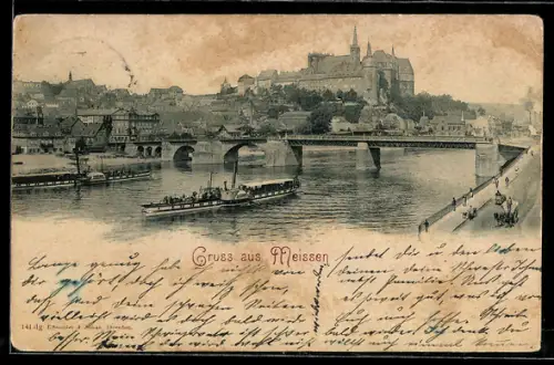AK Meissen, Albrechtsburg mit Elbdampfer Saxonia
