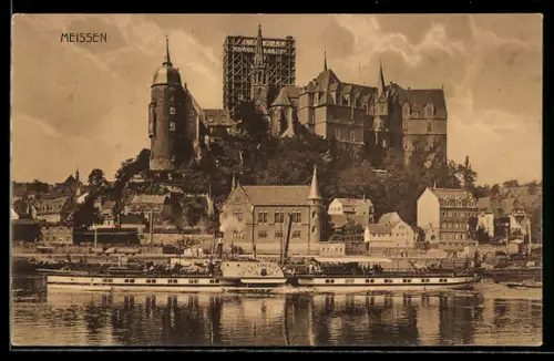 AK Meissen, Albrechtsburg mit Elbdampfer Leitmeritz