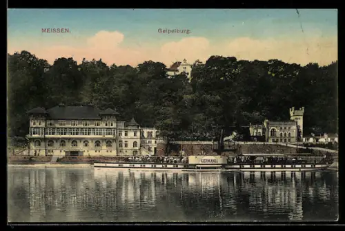 AK Meissen, Geipelburg mit Elbdampfer Germania