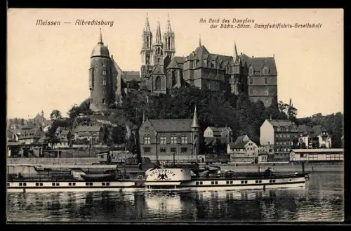 AK Meissen, Albrechtsburg mit Elbdampfschiff Kronprinz