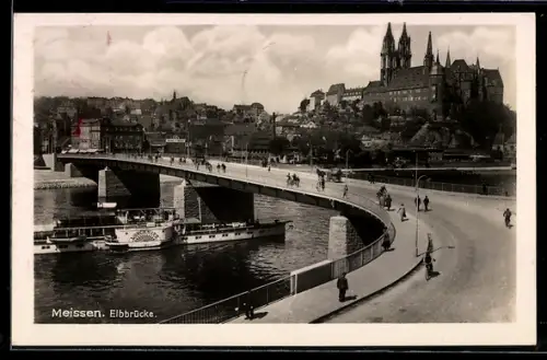 AK Meissen, Elbbrücke mit Elbdampfschiff Loschwitz