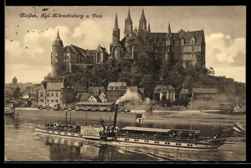AK Meissen, Albrechtsburg, Dom und Elbdampfschiff König Georg