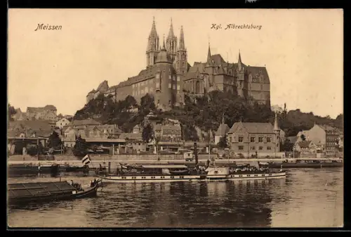 AK Meissen, Albrechtsburg mit Elbdampfschiff Kronprinz