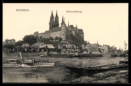 AK Meissen, Albrechtsburg mit Elbdampfschiff Meissen