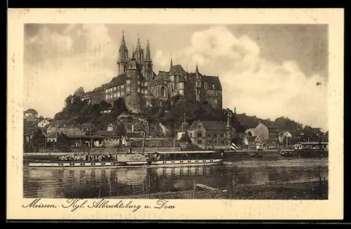 AK Meissen, Albrechtsburg mit Elbdampfschiff König Georg