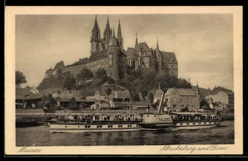 AK Meissen, Albrechtsburg mit Elbdampfschiff Salesel