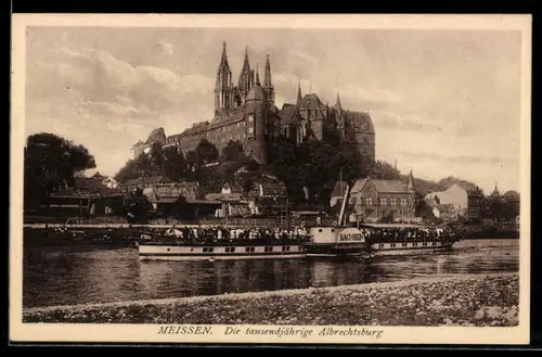 AK Meissen, Albrechtsburg und Elbdampfschiff Sachsen