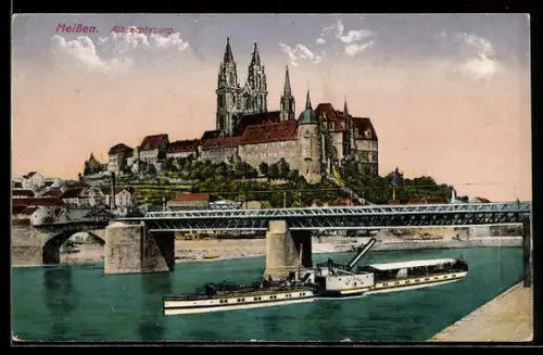 AK Meissen, Raddampfer Meissen vor der Albrechtsburg