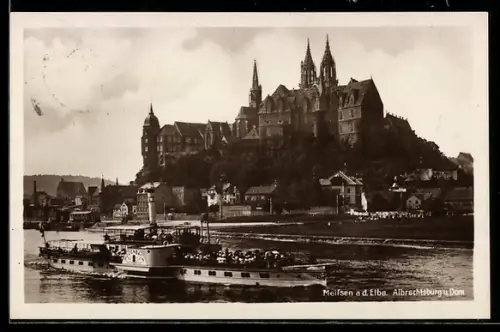 AK Meissen a. d. Elbe, Albrechtsburg und Elbdampfschiff Bodenbach