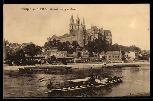 AK Meissen a. d. Elbe, Albrechtsburg und Elbdampfschiff Germania