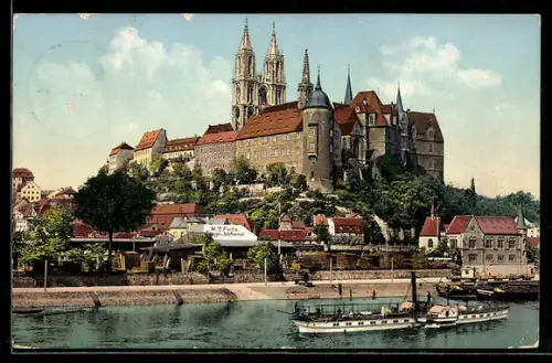 AK Meissen, Albrechtsburg und Elbdampfschiff Königstein