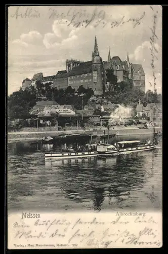 AK Meissen, Albrechtsburg und Elbdampfschiff Bohemia