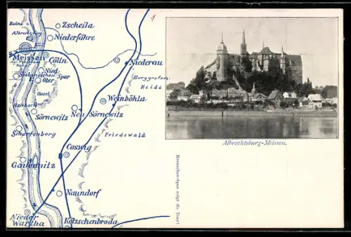 AK Meissen, Albrechtsburg, Landkarte Meissen u. Umgebung