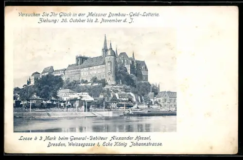 AK Meissen, Albrechtsburg, Dom, Elbeufer, Reklame Meissner Dombau-Lotterie