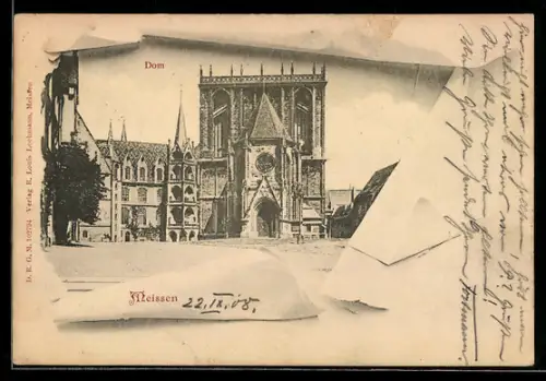 AK Meissen, Dom mit Vorplatz, Briefumschlag-Passepartout