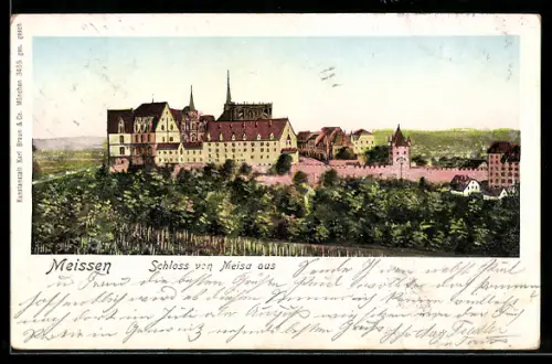 Goldfenster-AK Meissen, Schloss von Meisa aus