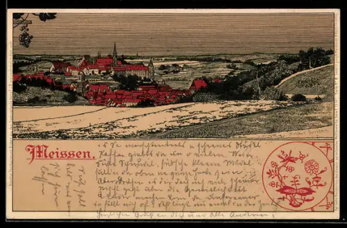 Künstler-AK Meissen, Ortsansicht mit Albrechtsburg, Dom u. Umgebung