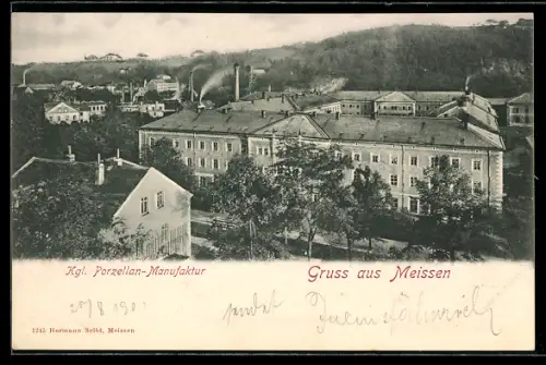 AK Meissen, Kgl. Porzellan-Manufaktur aus der Vogelschau