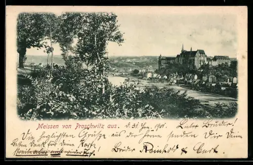 AK Meissen, Blick zum Schloss von Proschwitz aus