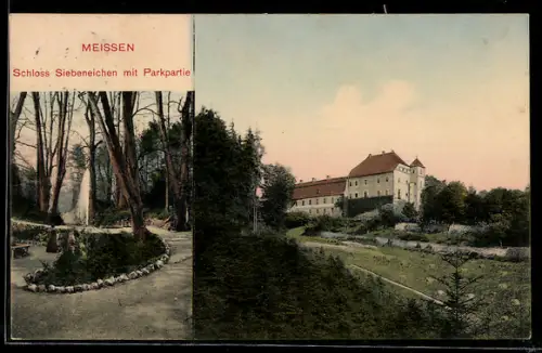 AK Meissen, Schloss Siebeneichen mit Parkpartie