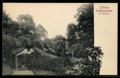 AK Meissen, in den Parkanlagen vor dem Schloss Siebeneichen