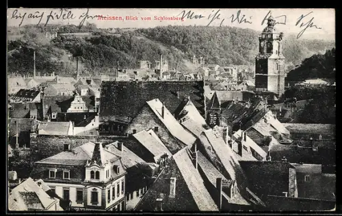 AK Meissen, Blick vom Schlossberg mit Kirche