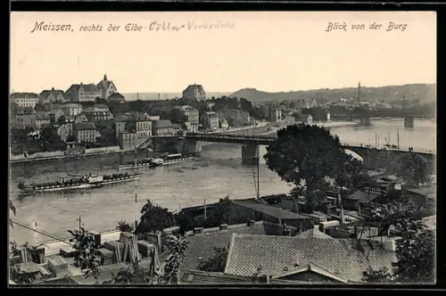AK Meissen, Ansicht rechts der Elbe von der Burg aus