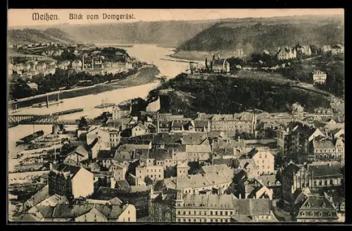AK Meissen, Blick vom Domgerüst, Dampfschiff