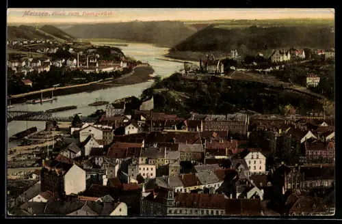 AK Meissen, Blick vom Domgerüst auf Stadt