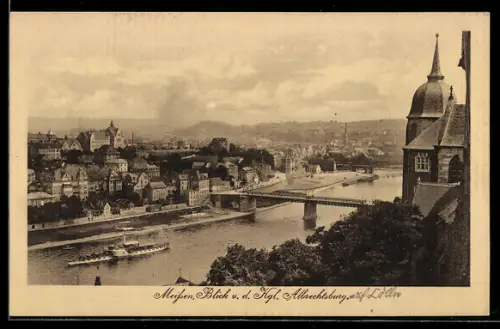 AK Meissen, Blick von der Kgl. Albrechtsburg auf Elbe und Stadt