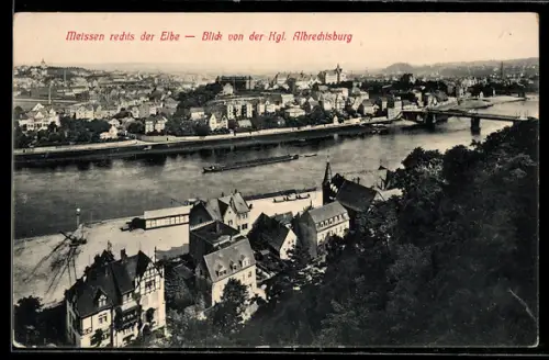 AK Meissen, Rechts der Elbe, Blick von der Kgl. Albrechtsburg