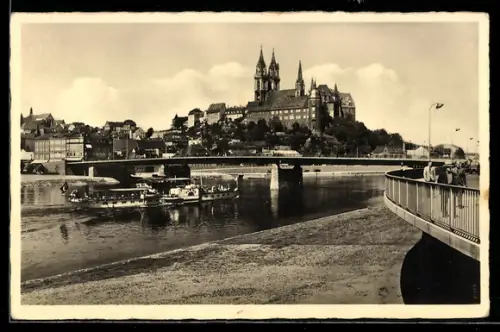 AK Meissen a. d. Elbe, Albrechtsburg, Dom, Elbe mit Dampfer