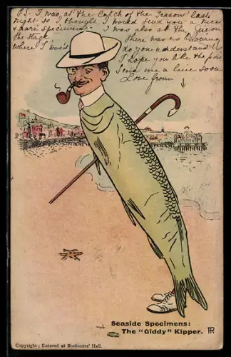 AK Fisch mit rauchendem Männerkopf, Metamorphose