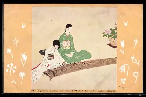 AK Japanese Girl playing the Japanese musical instrument Koto