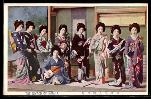AK The Noted of Nigata, Geisha-Gruppe mit Zupfinstrument