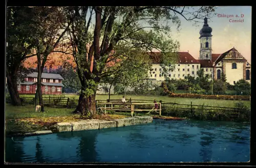 AK Ehingen a. D., Convict, Flussufer, Parkanlage