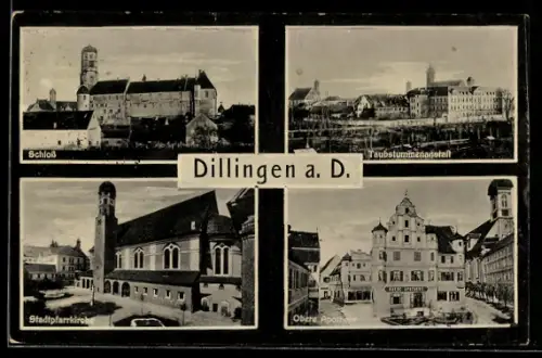 AK Dillingen a. D., Schloss, Taubstummenanstalt, Stadtpfarrkirche, Obere Apotheke