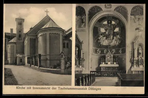 AK Dillingen a. D., Kirche der Taubstummenanstalt, mit Innenansicht