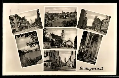 AK Lauingen a. D., Strassenpartien, Ortsansicht, Rathaus, Donauufer