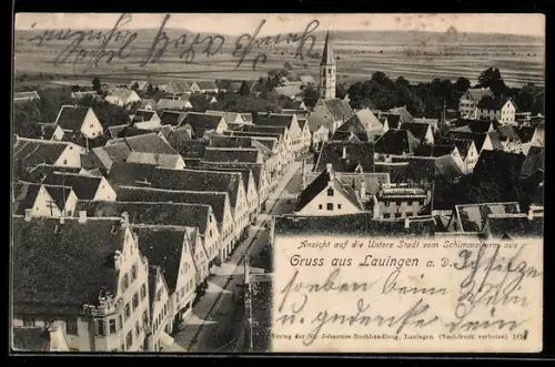 AK Lauingen a. d. Donau, Ansicht auf die untere Stadt vom Schimmelturm aus, Kirche