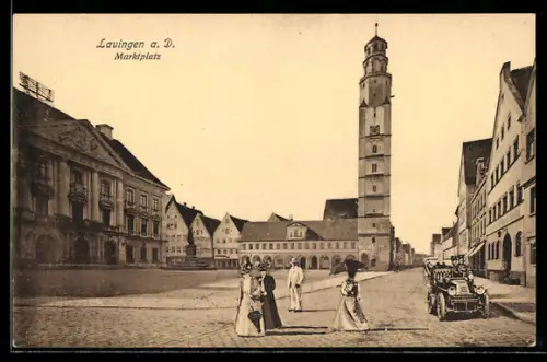 AK Lauingen a. D., Marktplatz mit Turmgebäude