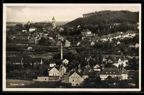 AK Nossen i. Sa., Gesamtansicht der Stadt mit Kirche und Fabrikgebäuden