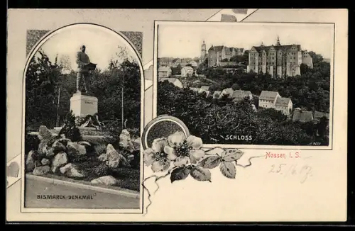 AK Nossen i. S., Schloss, Bismarck-Denkmal