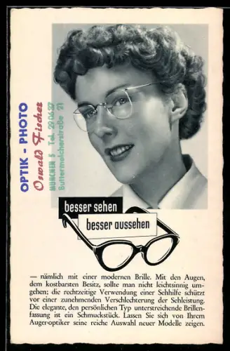 AK Frau mit modischer Brille