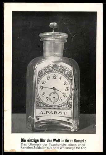 AK Uhr in einer Glasflasche