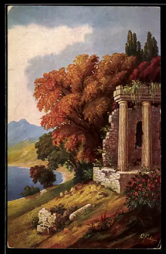 Künstler-AK G. Fiebiger: Theseus Tempel im Herbst