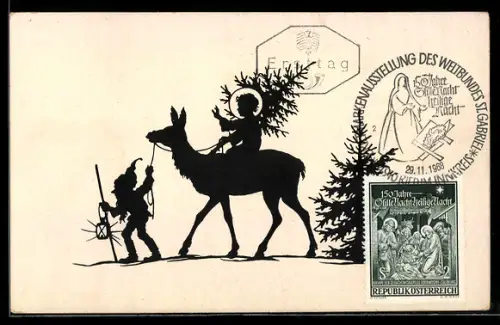 Künstler-AK Josefine Allmayer: Zwerg und Christkind auf dem Weg durch den Schnee
