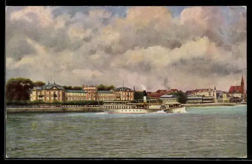 Künstler-AK Heinrich Hoffmann: Biebrich, Blick auf den Ort mit Schloss der Herzöge von Nassau